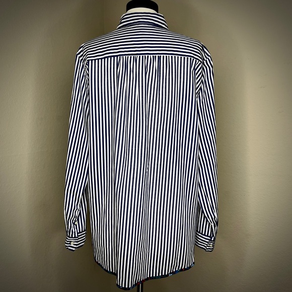 Anthropologie Holding Horses Blue Stripe Blouse Size S Collar Buttons Floral - Picture 3 of 8